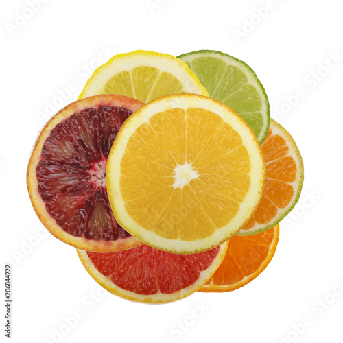set of halves of citrus isolated on white background