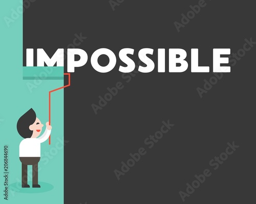 Businessman painting wall to erase impossible word, flat design motivation concept