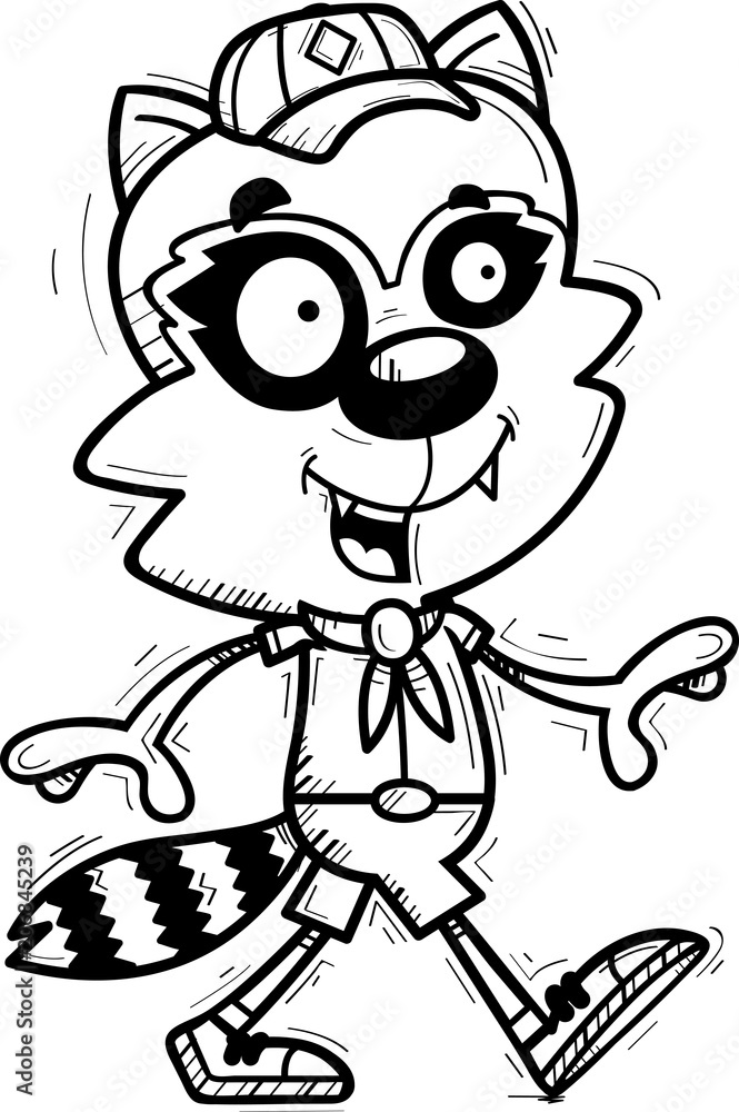 Cartoon Male Raccoon Scout Walking Cartoon Male Raccoon Scout Walking