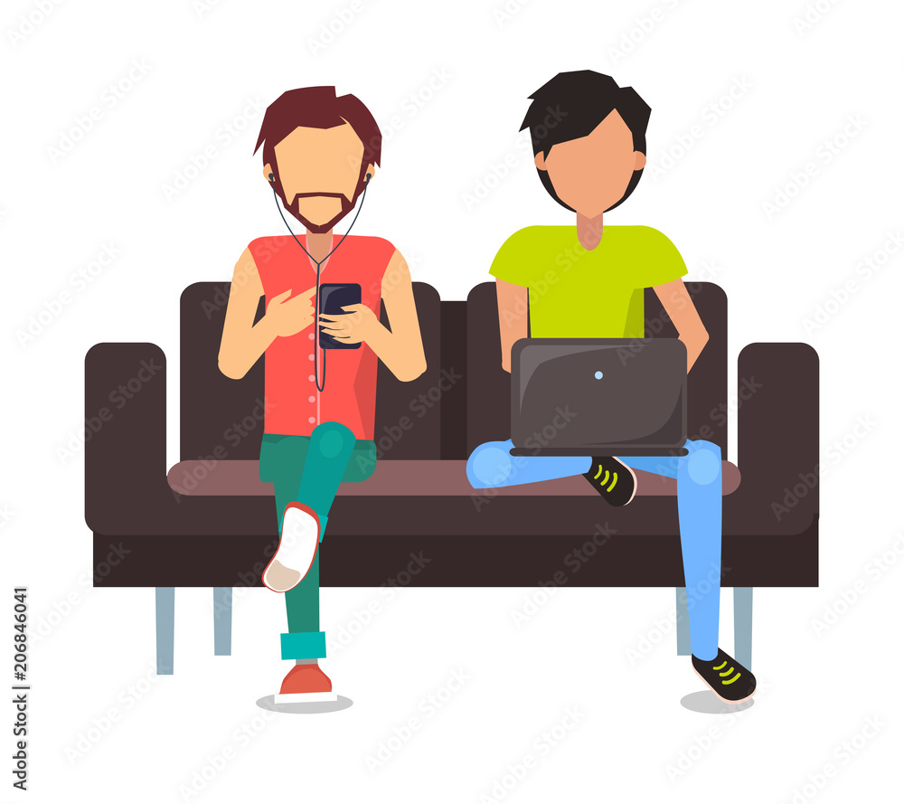 Men Sitting on Sofa Poster Vector Illustration Men Sitting on Sofa Poster Vector Illustration