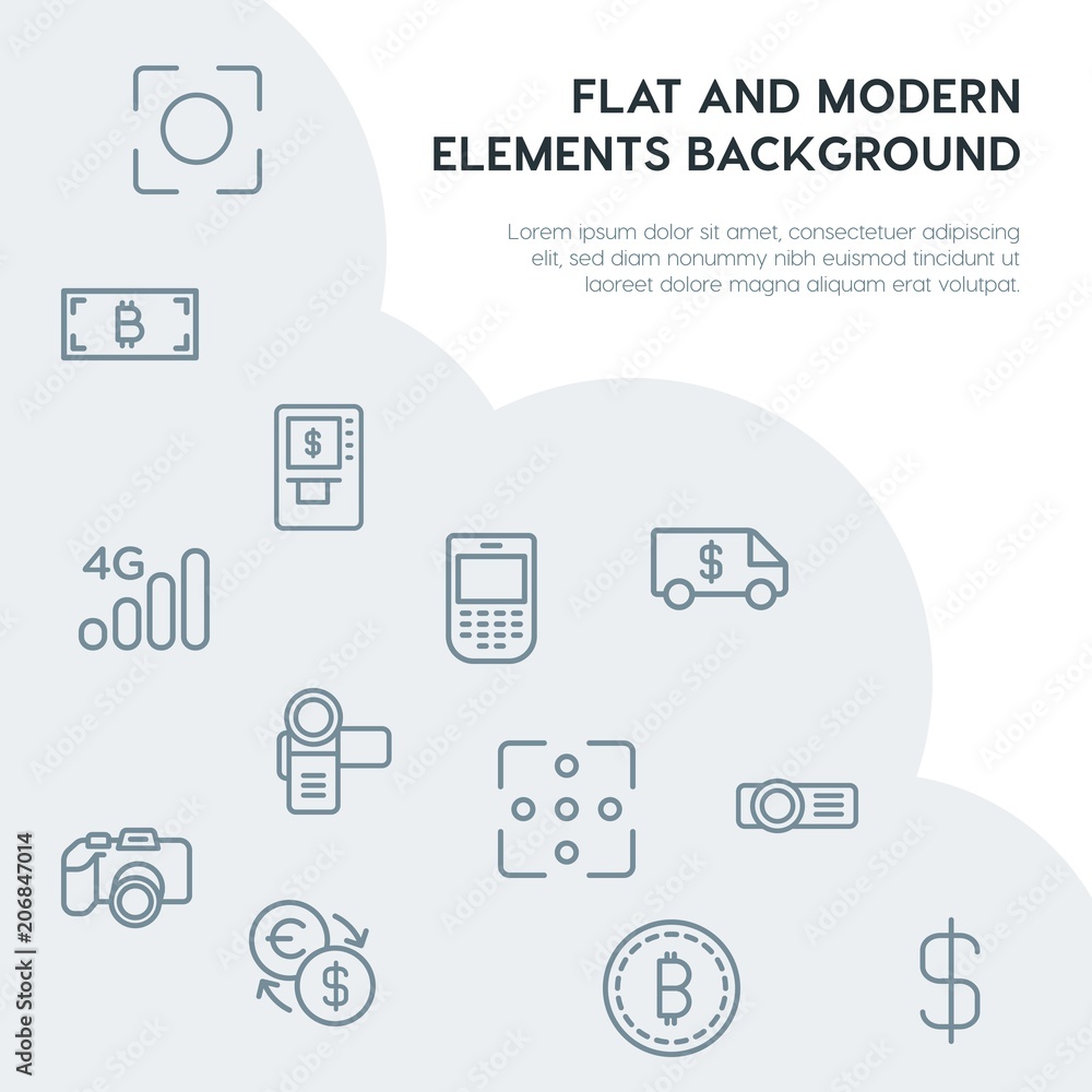 money, mobile, video, photos outline vector icons and elements background concept on grey background.Multipurpose use on websites, presentations, brochures and more money, mobile, video, photos outline vector icons and elements background concept on grey background.Multipurpose use on websites, presentations, brochures and more