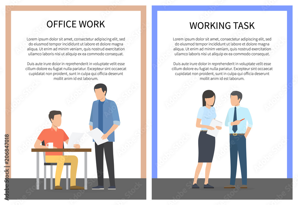 Office Work and Working Task Vector Illustration