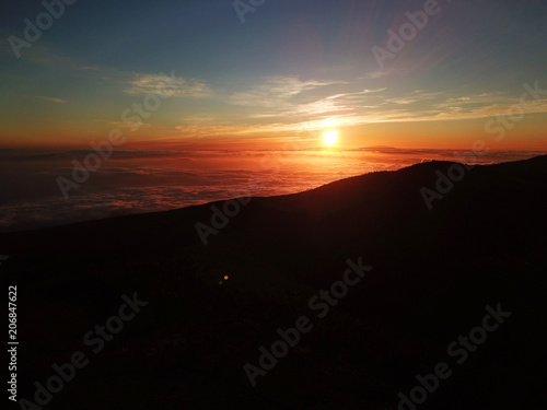 Sunset in the Teide National Park overlooking a sea of clouds under your feet. Tenerife, Canary Islands