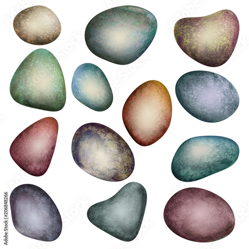 Photography Colorful set of watercolor stones isolated