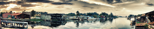 Photography panoramic view of marina in almedares river in havana