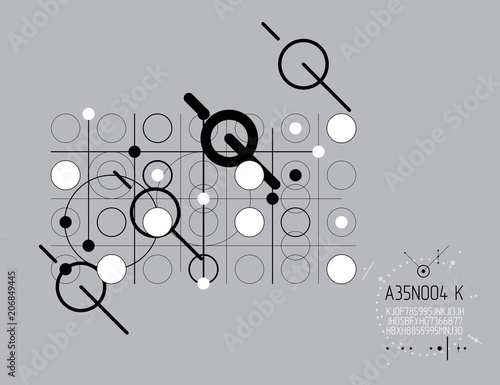 Engineering technological vector wallpaper made with circles and lines. Modern geometric artistic graphic composition can be used as template and layout. Abstract technical background.