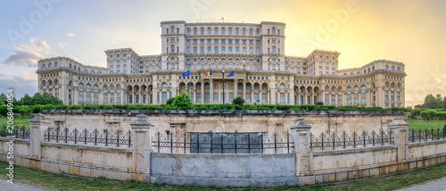 Sunset at the Palace of the Parliament in Bucharest, Romania