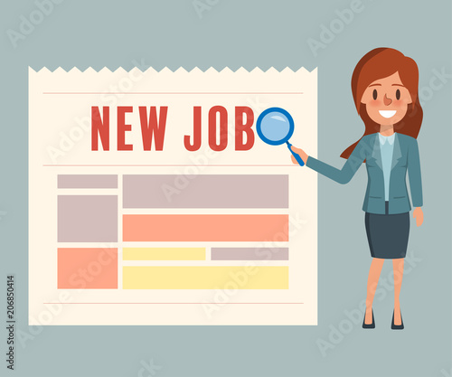 business woman searching a new job. business people character in occupation design.