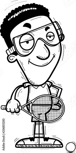 Confident Cartoon Black Racquetball Player
