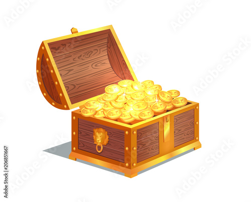 Ancient Gold Coins in Heavy Open Wooden Chest