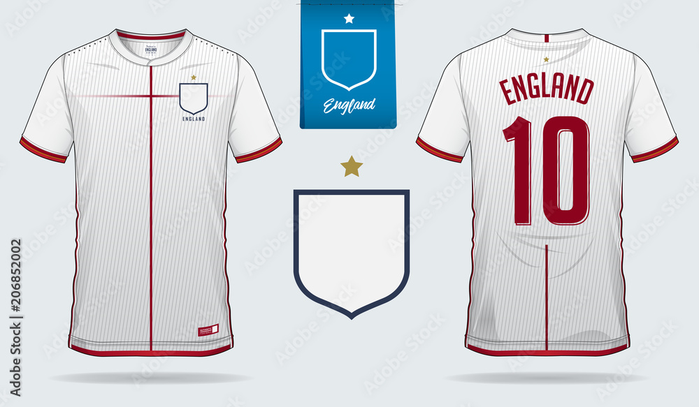 Set of soccer jersey or football kit template design for England national  football team. Front and back view soccer uniform. Football t shirt mock  up. Vector Illustration Stock Vector | Adobe Stock