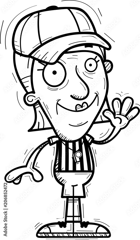 Cartoon Senior Referee Waving Cartoon Senior Referee Waving