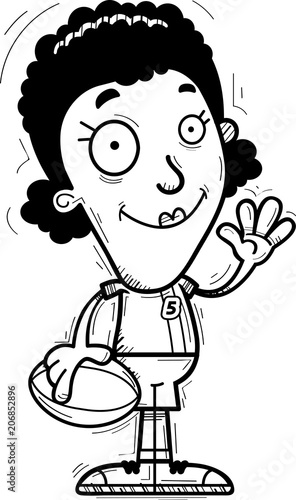 Cartoon Black Rugby Player Waving