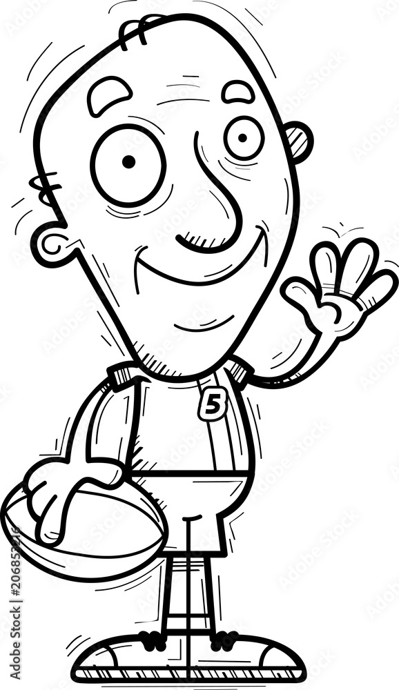 Cartoon Senior Rugby Player Waving Cartoon Senior Rugby Player Waving