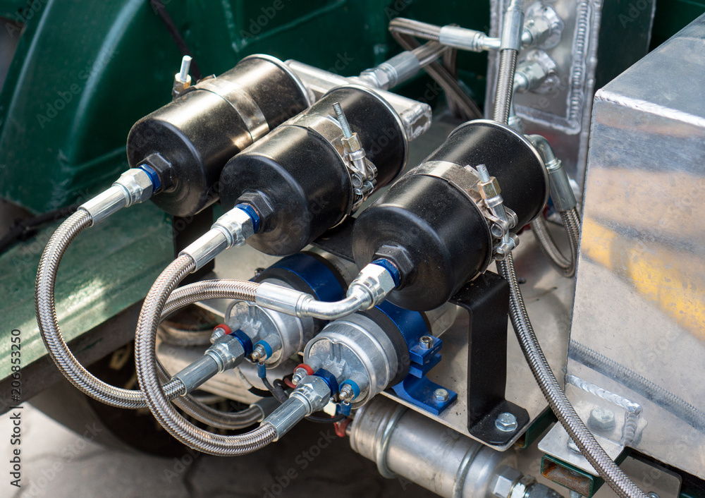 Handmade nitrous oxide engine in car trunk. Handmade nitrous oxide engine in car trunk.