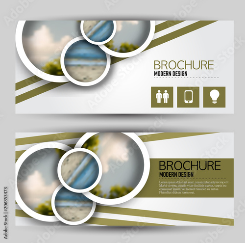 Flyer banner or web header template set. Vector illustration promotion design background. Green color.