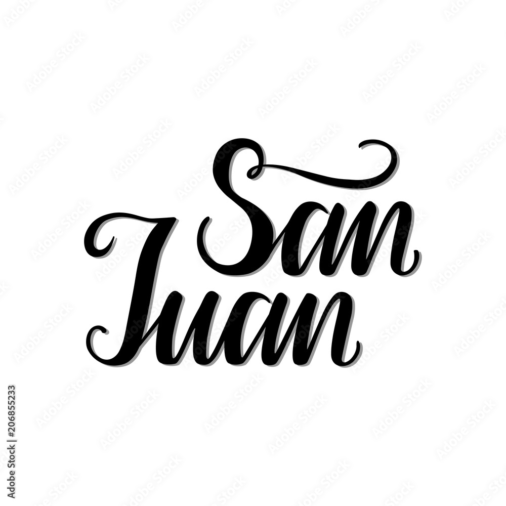 Hand written the name of San Juan city, the capital of Puerto Rico. Name of Saint John the Baptist in Spanish language. vector. Hand written the name of San Juan city, the capital of Puerto Rico. Name of Saint John the Baptist in Spanish language. vector.