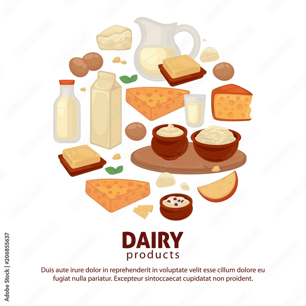 Milk and dairy farm food products vector poster