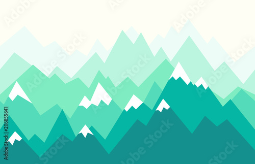 Green mountain ridges. Nature landscape in geometric style. Seamless vector illustration for backgrounds, wallpapers, murals and prints.