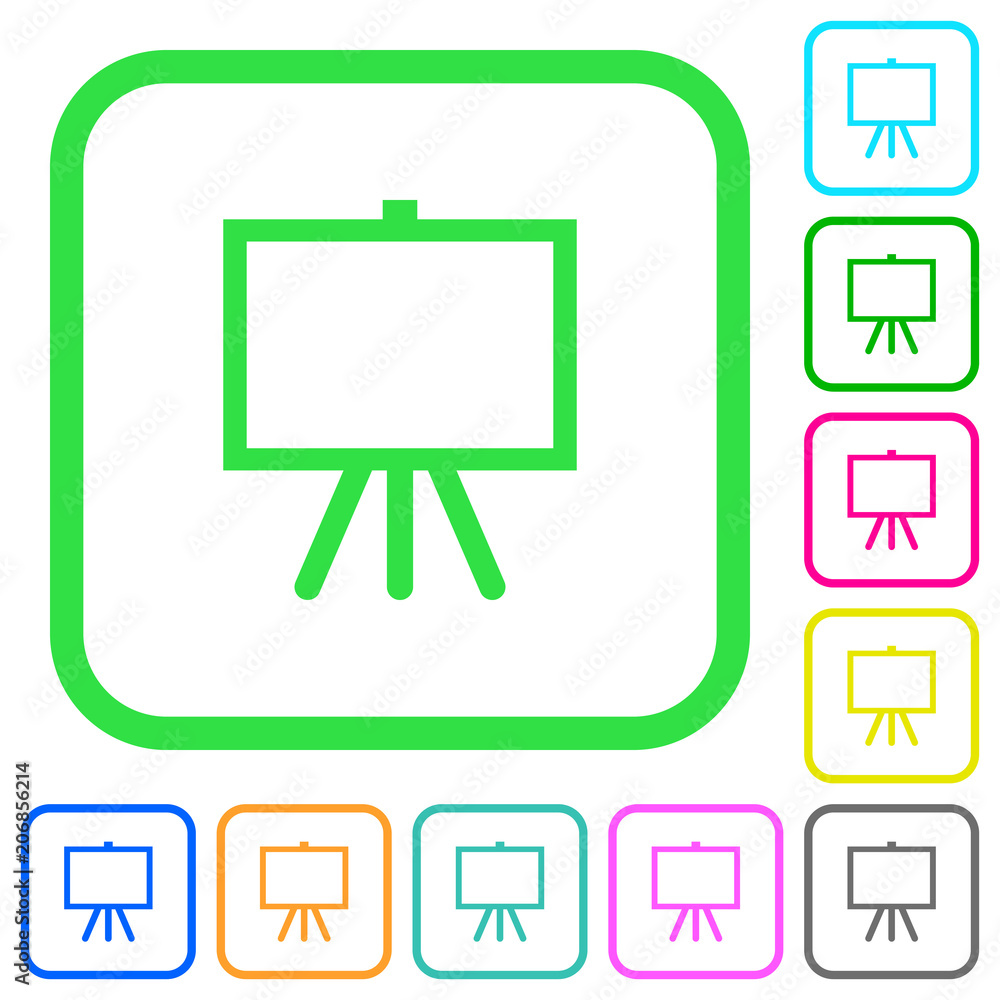 Easel with blank canvas vivid colored flat icons Easel with blank canvas vivid colored flat icons