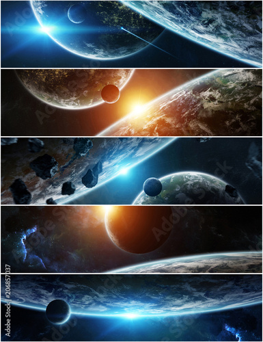 Fototapeta Naklejka Na Ścianę i Meble -  Panorama of distant planet system in space 3D rendering elements of this image furnished by NASA