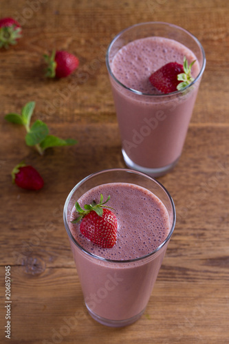 Milkshake with chocolate and strawberries. Chocolate strawberry smoothie.