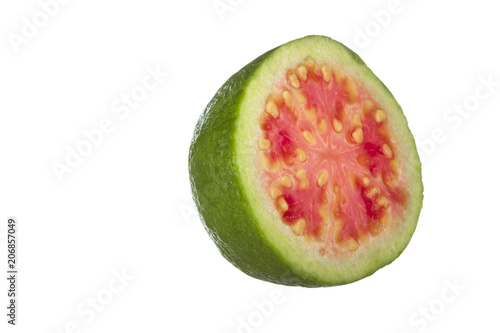 half of red guava isolated on white background