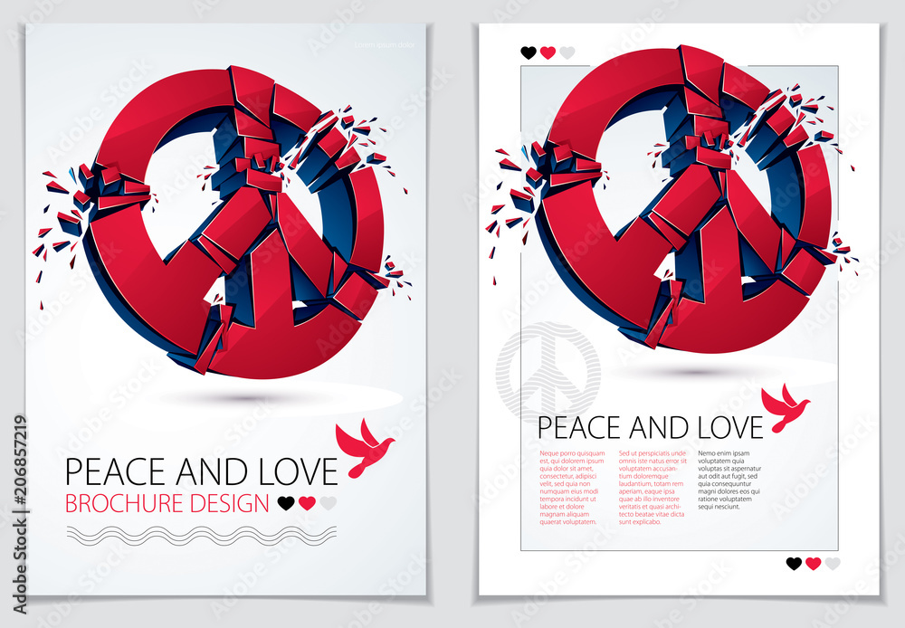 Peace Symbol breaking to pieces vector 3d realistic illustration and ...