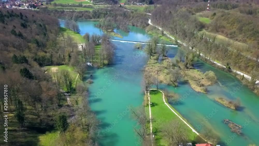 We can see a really gorgeous water and the countryside. Aerial shot. We can see a really gorgeous water and the countryside. Aerial shot.