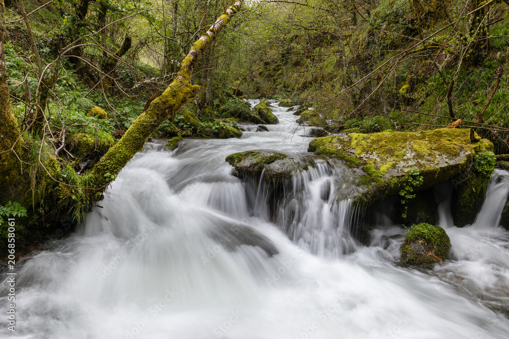 Torrent of water from the Naviego River in the Leitariegos Valley, Asturias, Spain.