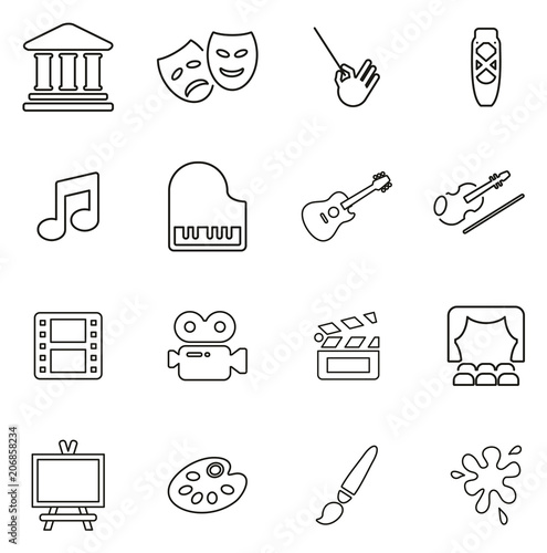 Art & Art Equipment Icons Thin Line Vector Illustration Set