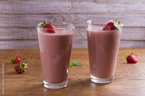 Milkshake with chocolate and strawberries. Chocolate strawberry smoothie.