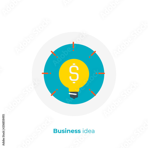 Business idea flat art icon, investment brainstorm vector art, cartoon finance concept illustration