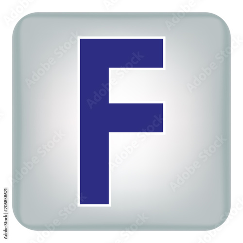 Vector image of a flat icon with the letter F of the blue color. Button with the letter F.