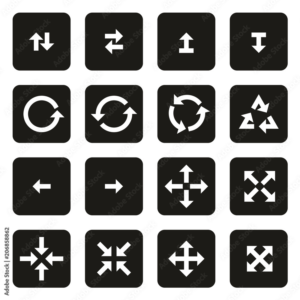 Arrows or Navigation Pointers Icons White on Black