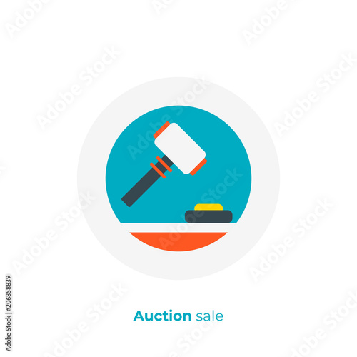 Finance auction flat art icon, business case judgement vector art, cartoon digital bargain illustration