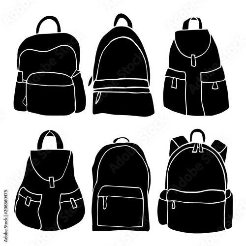 Collection of hand drawn backpacks - silhouettes