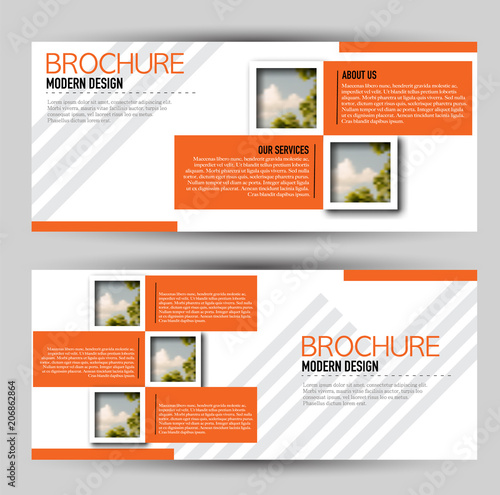 Set of banners for web advertisement or site headers. Print out promotion template. Horizontal flyer handout design. Orange color. Vector illustration.