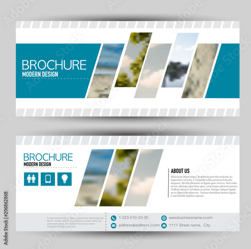 Set of banners for web advertisement or site headers. Print out promotion template. Horizontal flyer handout design. Blue color. Vector illustration.