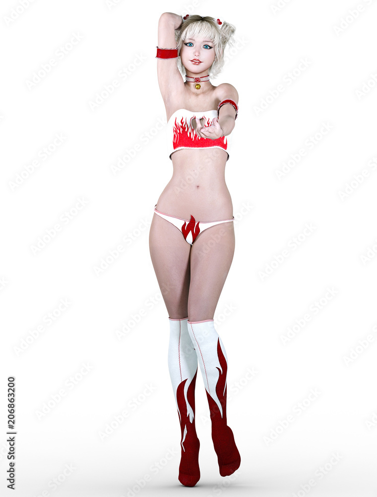 3D beautiful attractive japanese girl in white red bustier and stockings. Cat girl. Woman studio photography. High heel. Conceptual fashion art. Seductive candid pose. Realistic render illustration. 3D beautiful attractive japanese girl in white red bustier and stockings. Cat girl. Woman studio photography. High heel. Conceptual fashion art. Seductive candid pose. Realistic render illustration.