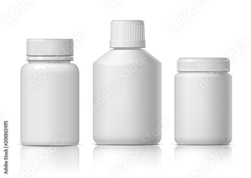 Cool Realistic White plastic bottle. Product Packing Cosmetic, medicine.