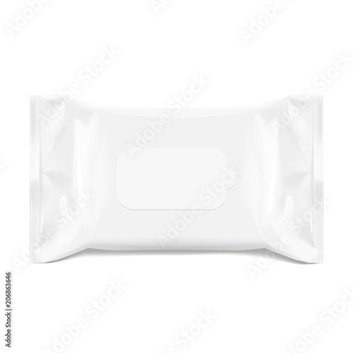 Realistic White Blank template Packaging Foil for wet wipes. realistic foil package.