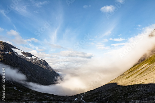 Summer Mountains in the clouds, Hjelledalen, Norway photo