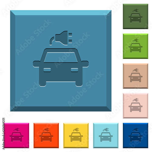 Electric car with connector engraved icons on edged square buttons
