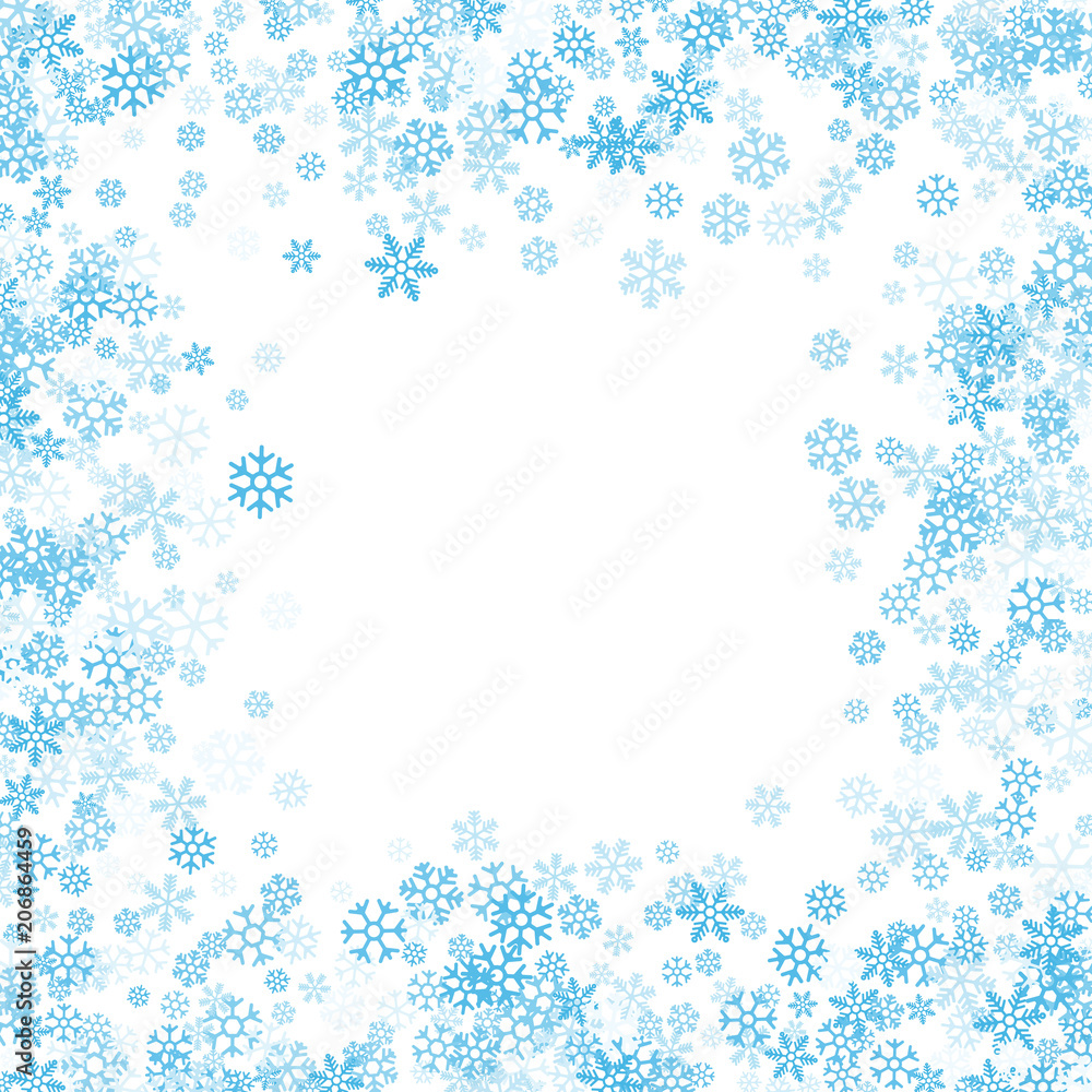 Frame or border of random scatter snowflakes Frame or border of random scatter snowflakes