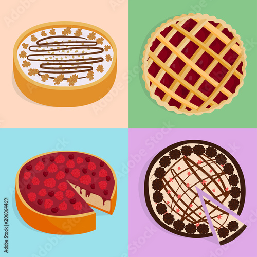 Homemade organic pie dessert vector illustration fresh golden rustic gourmet ...