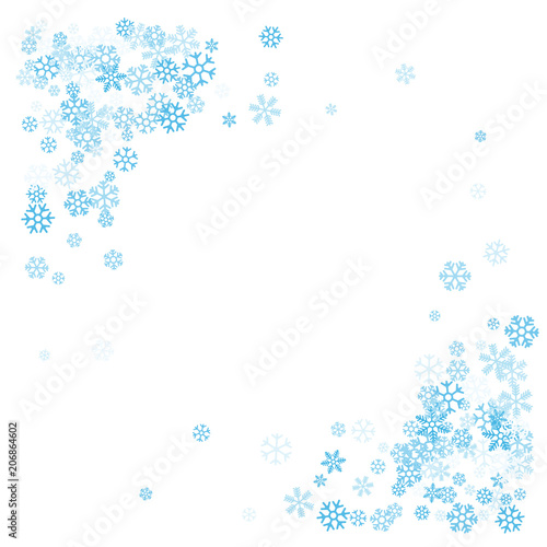 Frame or border of random scatter snowflakes