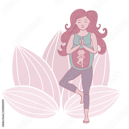 Pregnant woman in yoga pose vector illustration