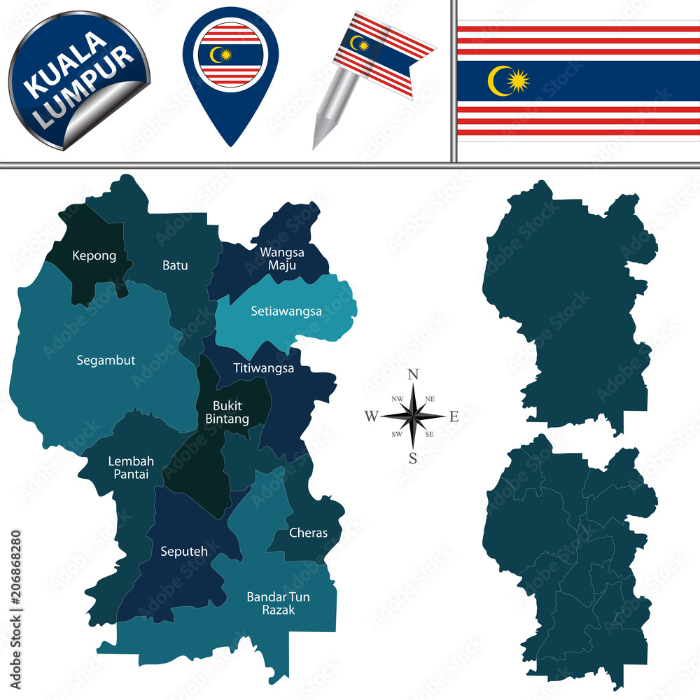 Fototapeta premium Map of Kuala Lumpur with Districts