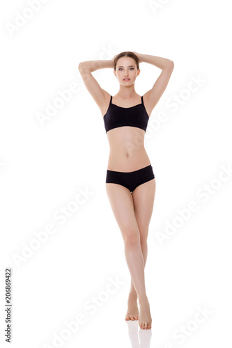 woman with perfect sporty body in black lingerie © producer